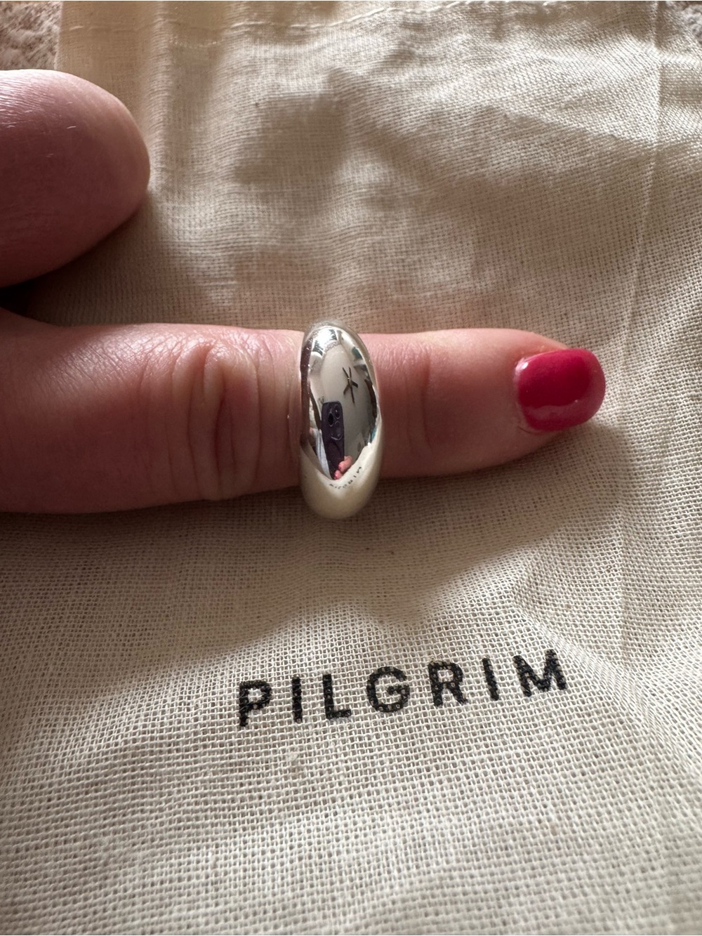 Pilgrim Silver Polished Adjustable Oval Dome Ring